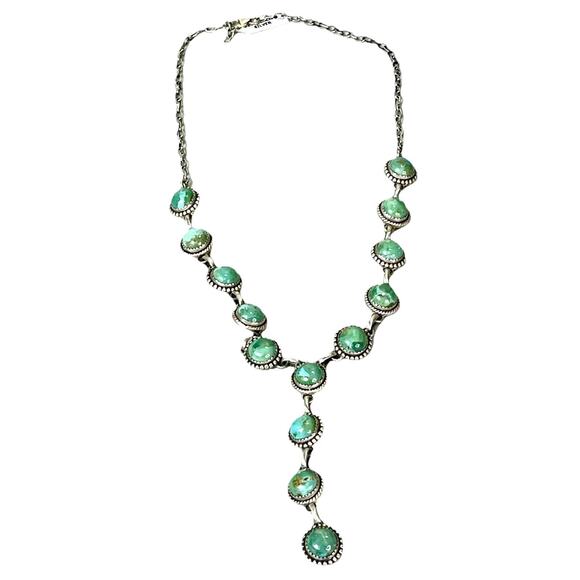 Native American NAVAJO Sterling Silver MOJAVE TURQUOISE Lariat Necklace 26"- NEW - Picture 8 of 16